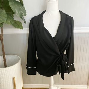 Zara Women’s Black Wrap Front Tied Pajama Inspired Top Size XL